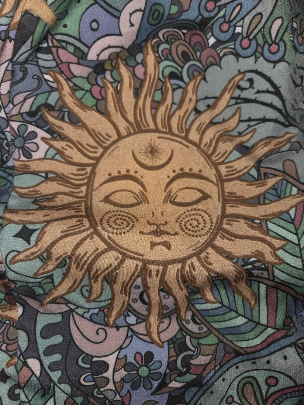 ROMWE Brown & Teal Sun Motif Midi Skirt W/ Quarter Cut And Disguised Back zipper - Picture 11 of 13
